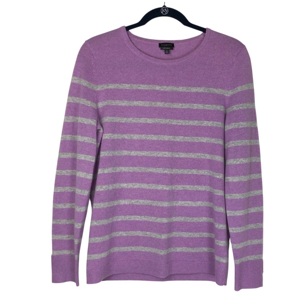 Talbots Womens 100% Cashmere Striped‎ Sweater Size M Quiet Luxury Office
